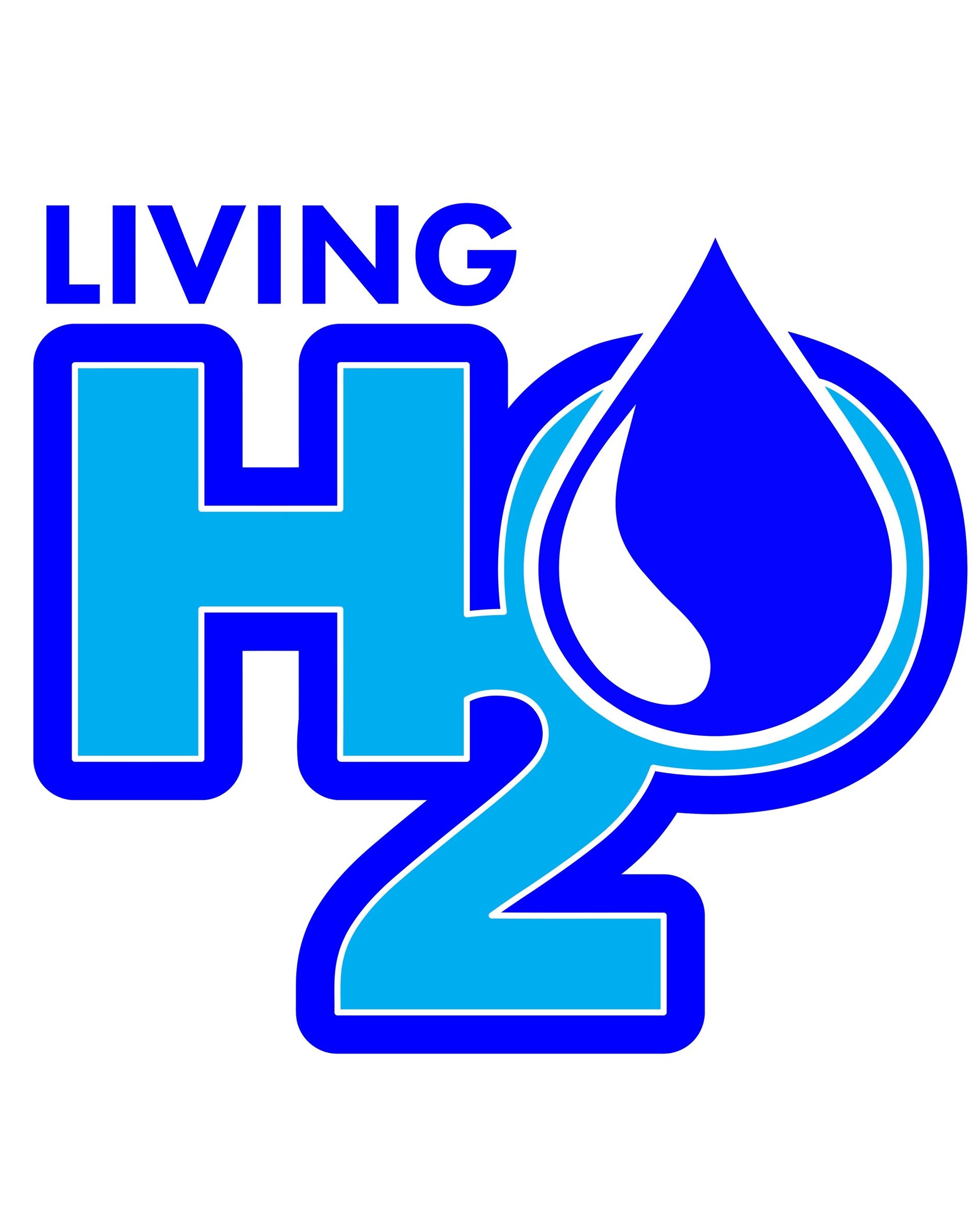 a logo for living h2 with a drop of water