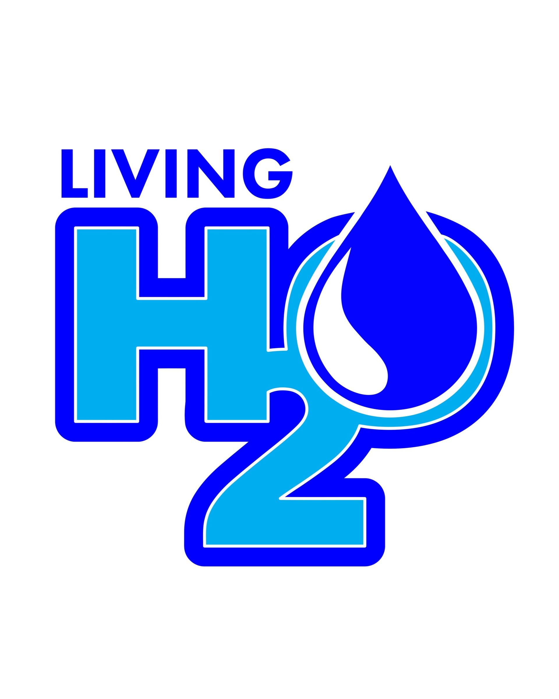 a logo for living h2 with a drop of water