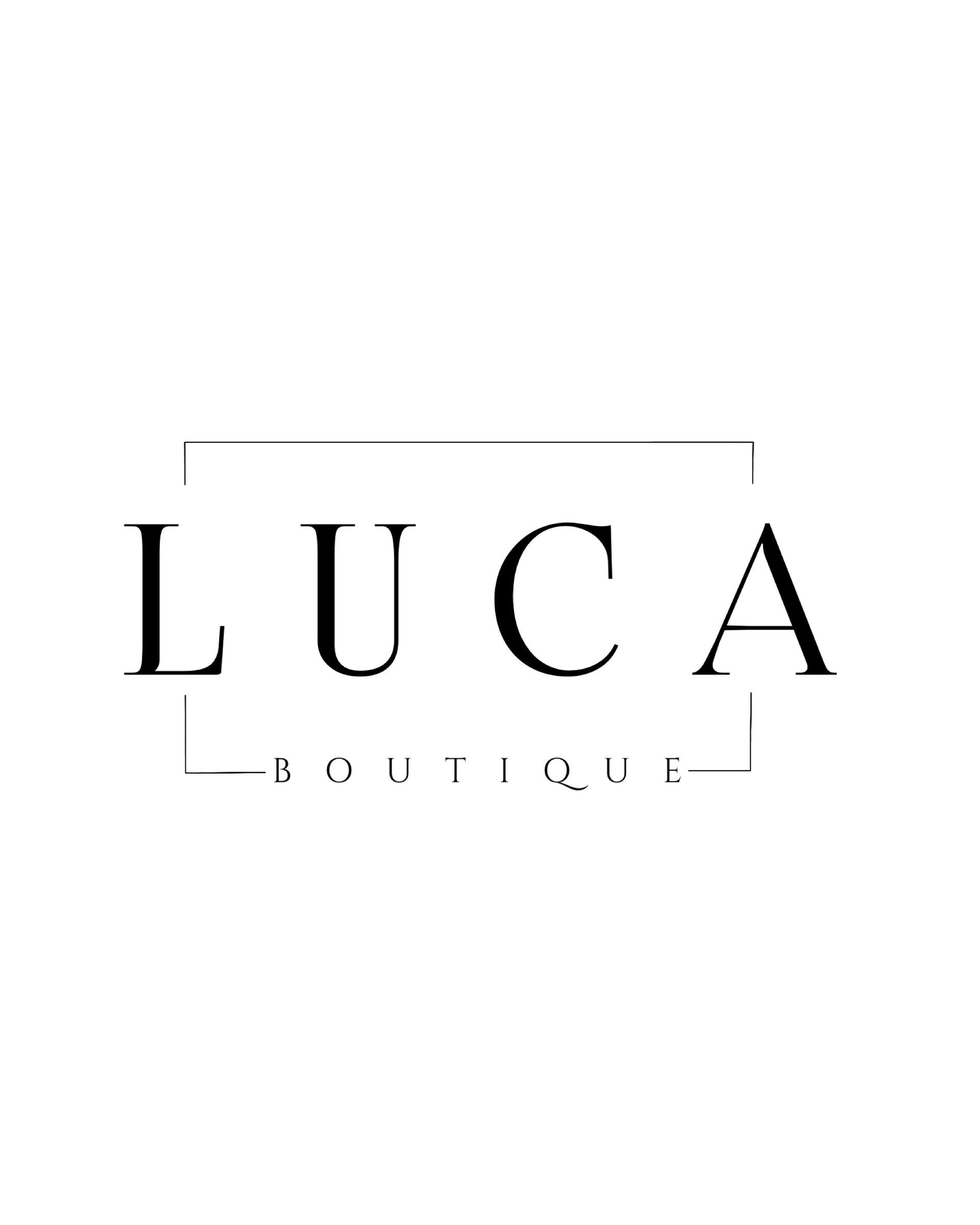 a black and white logo for luca boutique on a white background .