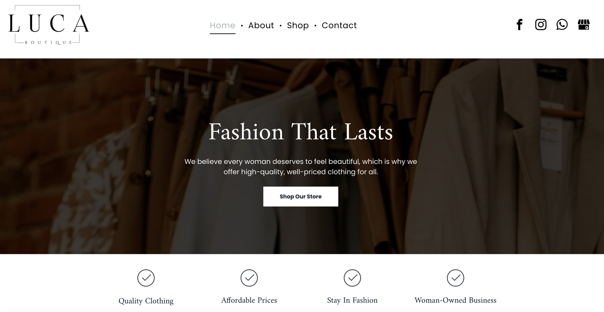a screenshot of a website called luca that says fashion that lasts