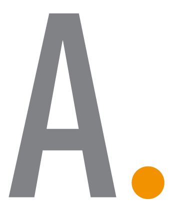 The letter a is gray with an orange circle in the middle.