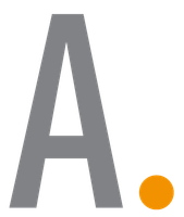 The letter a is gray with an orange circle in the middle.