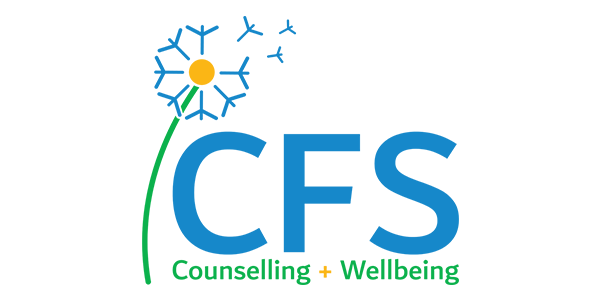 A logo for cfs counseling and wellbeing with a dandelion