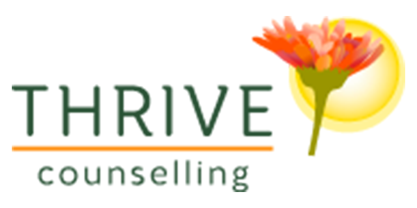 A logo for thrive counselling with a flower in the center