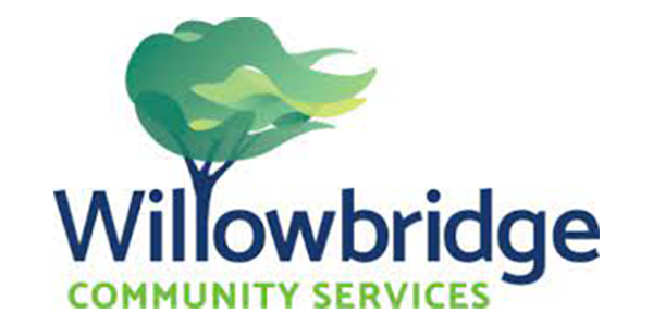 The logo for willowbridge community services shows a tree with leaves blowing in the wind.