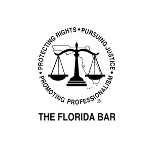 The logo for the Florida Bar shows a scale of justice.