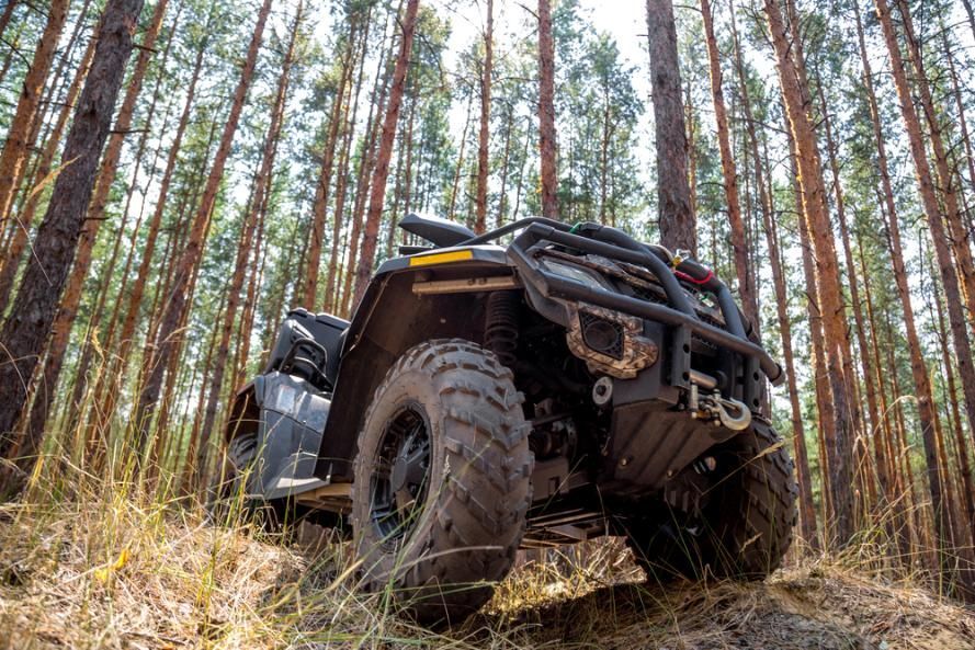 An Atv Is Driving Down A Dirt Road In The Woods — JBS Mobile In Byron Bay, NSW