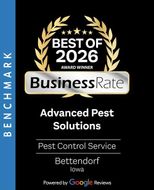 Best of 2026 BusinessRate award badge for Advanced Pest Solutions, pest control service in Bettendorf, Iowa