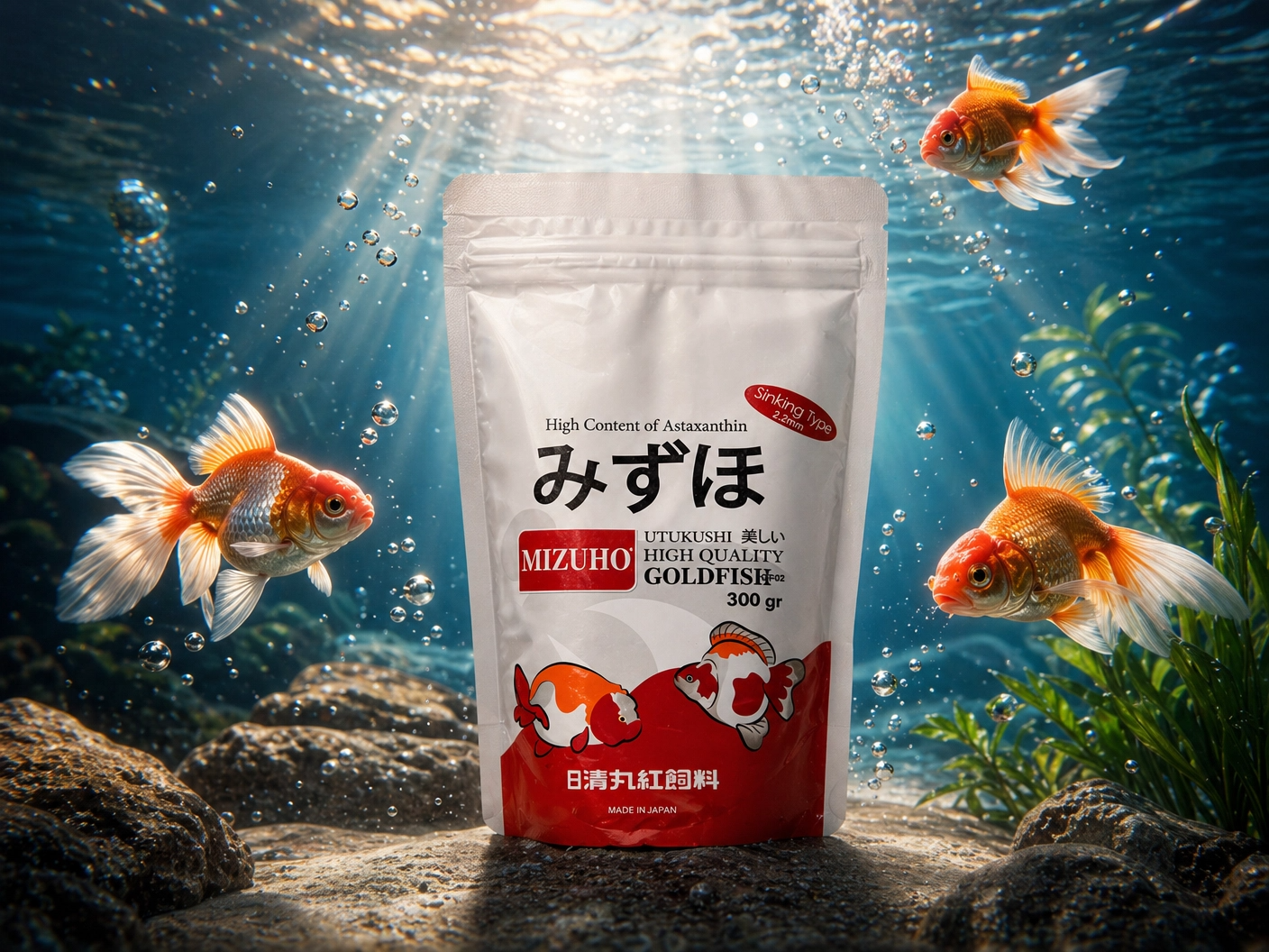 Wit en rood verpakt snackzakje met Japanse tekst op een roze achtergrond.