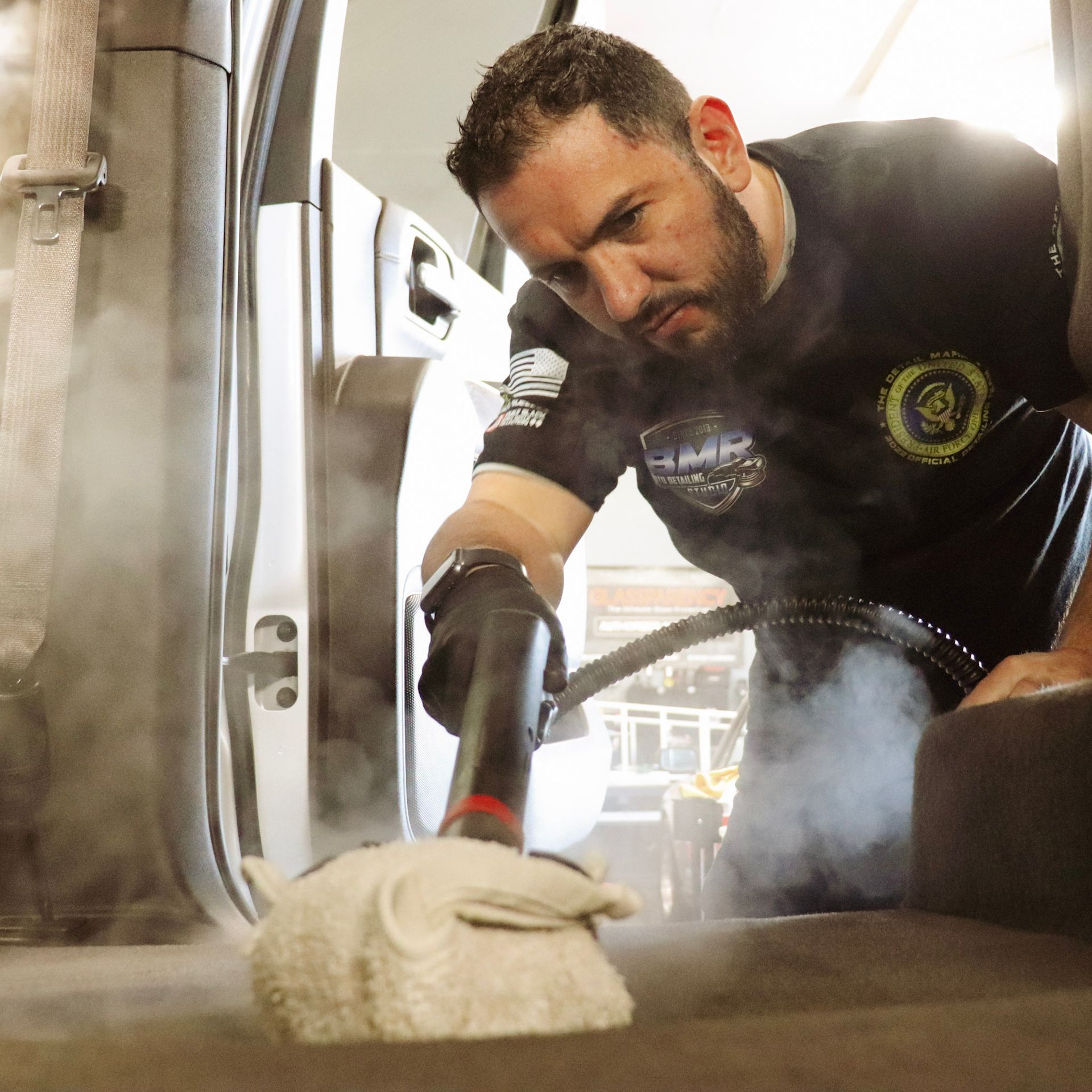 detailing red car interior