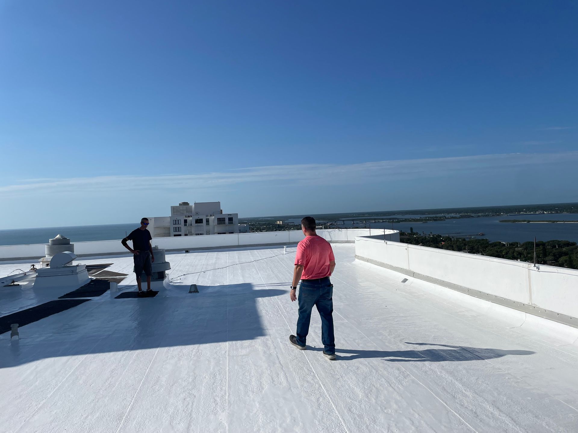 A silicone roof coating on a commercial roof in central Florida