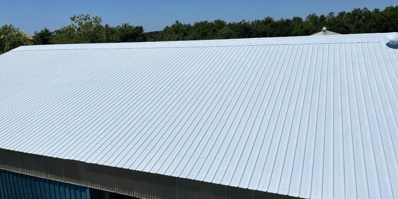A white roof of a building with trees in the background.