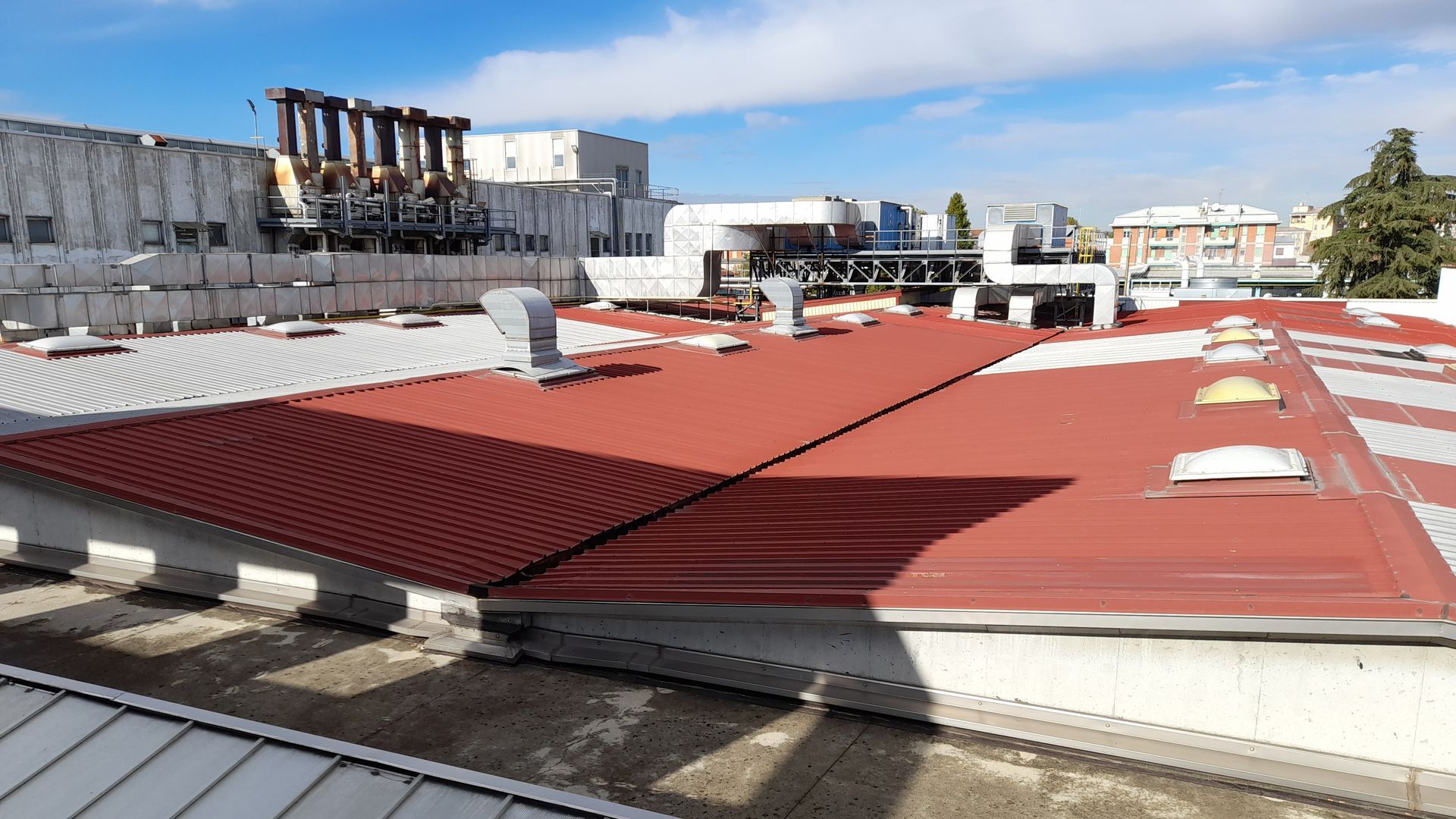 A view of commercial building roofs.
