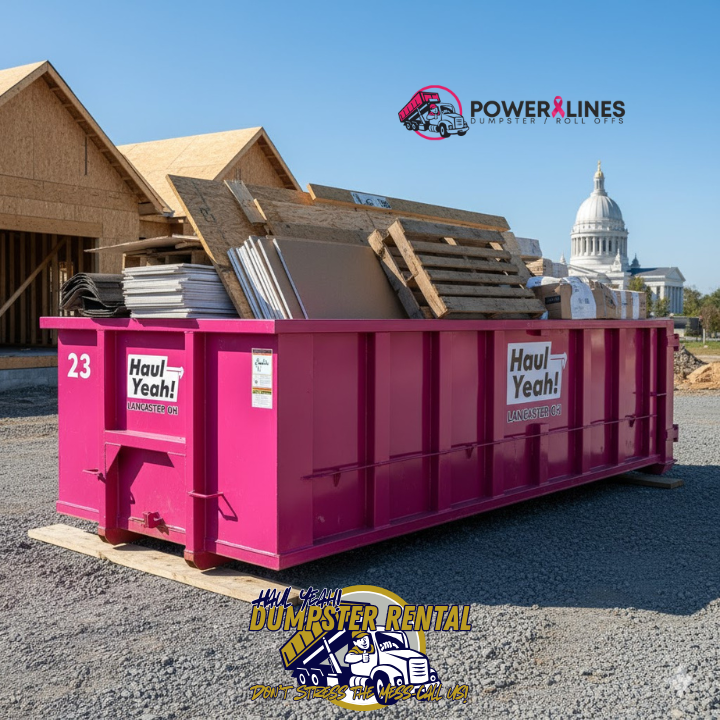 Properly loaded dumpster rental Lancaster OH showing compliant disposal
