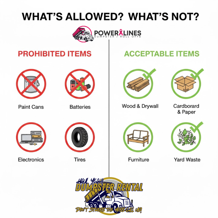 Prohibited items checklist for dumpster rental Lancaster Ohio