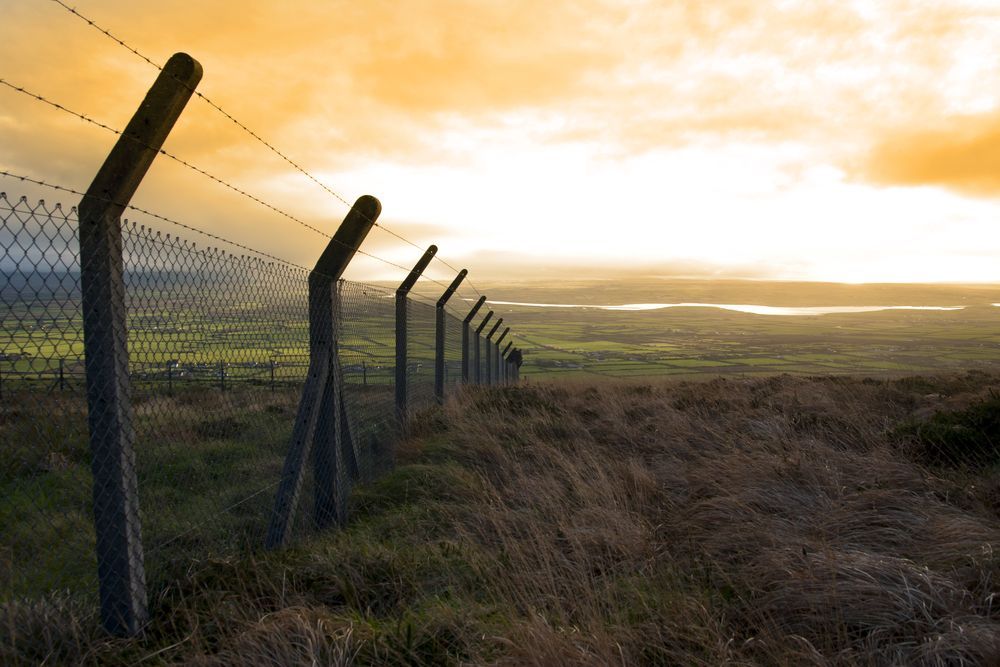 Fence with barbed wire on a grassy landscape under a cloudy, orange sunset. — True North Fencing In Noonamah, NT