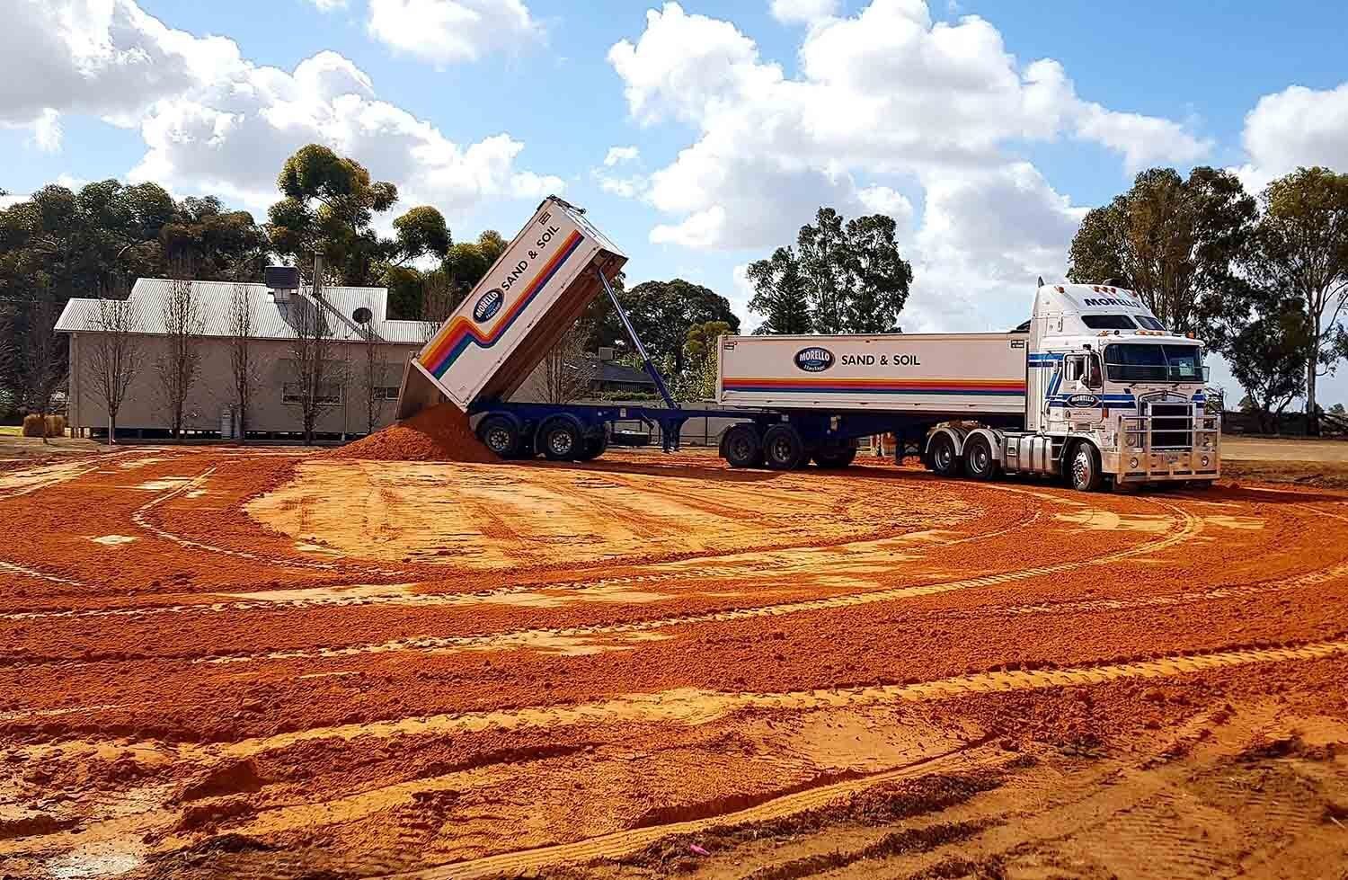 A truck delivering quarry materials to Sunraysia
