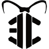 A black and white silhouette of a bug with a bow tie.