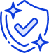 Blue shield with checkmark, representing security and validation.