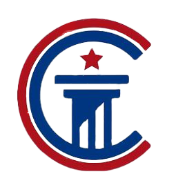 Red and blue logo: a letter 