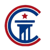 Red and blue logo: a letter 
