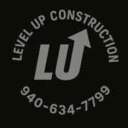 Level Up Construction - L and U. The U is in the shape of a arrow up. 940-634-7799