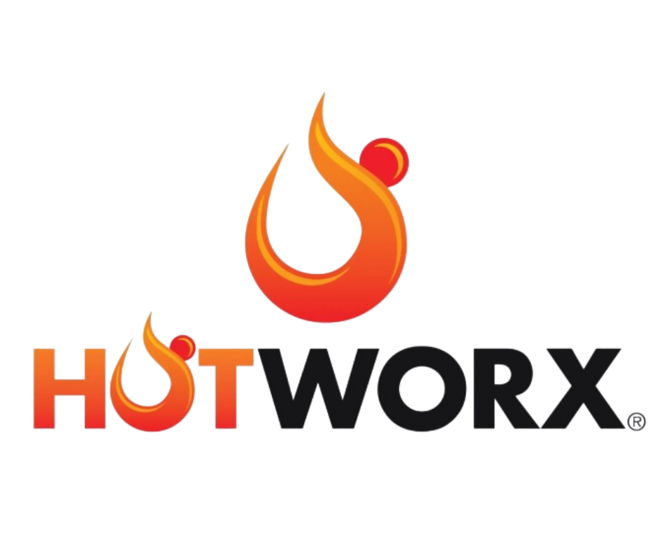 The Hotworx logo, featuring a flame-shaped figure above the brand name in orange gradient and black text.