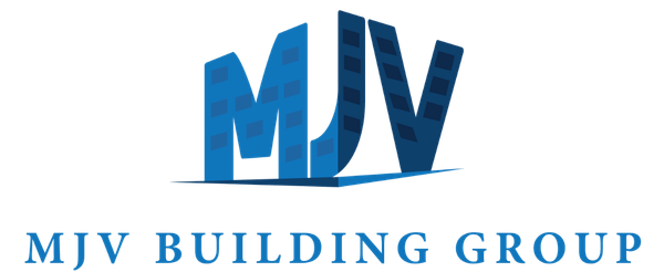The blue MJV logo, designed to resemble a building, above the text 