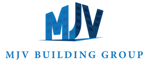 The blue MJV Building Group logo featuring stylized letters that resemble building structures.