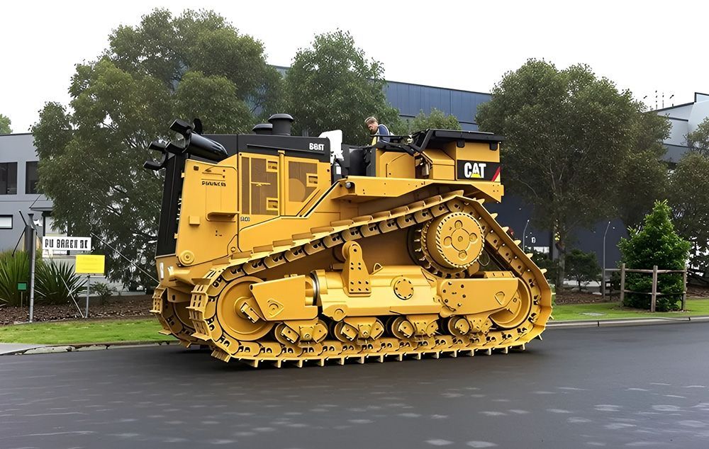 Yellow Caterpillar Tractor Driving Outdoors