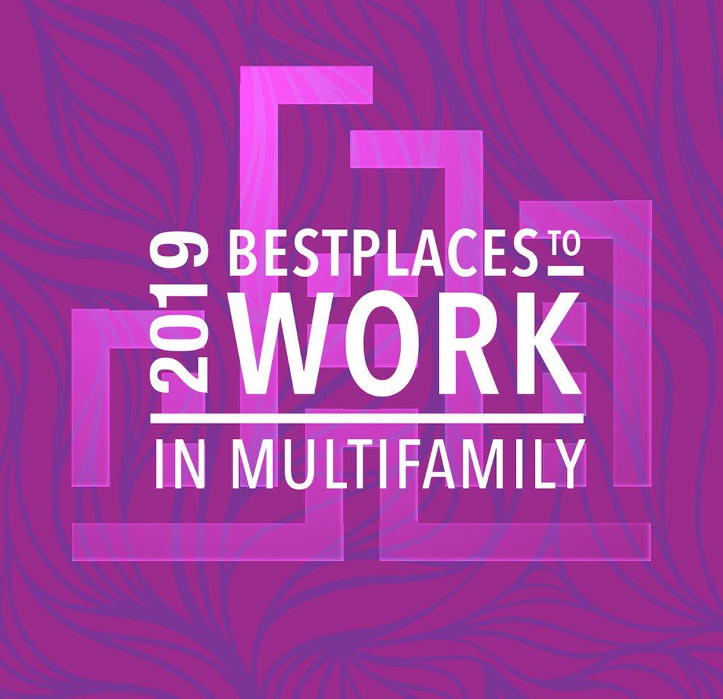 A purple background with the words `` best places to work in multifamily '' written on it.