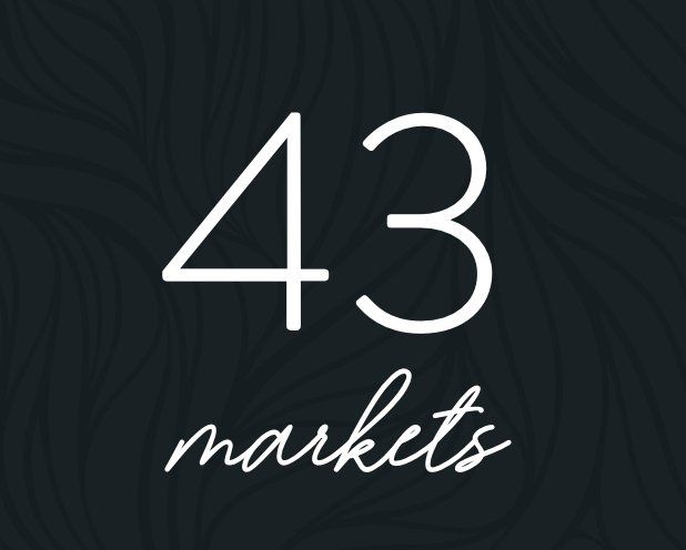 A logo for 43 markets with a black background