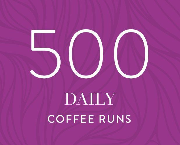 500 daily coffee runs is written on a purple background