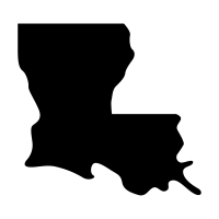 A black silhouette of the state of louisiana on a white background.