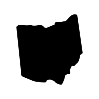 A black silhouette of the state of ohio on a white background.