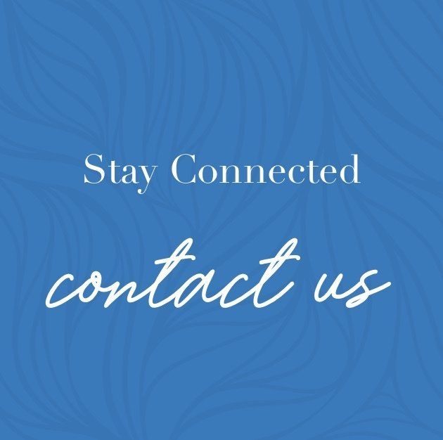 A blue background with the words stay connected contact us