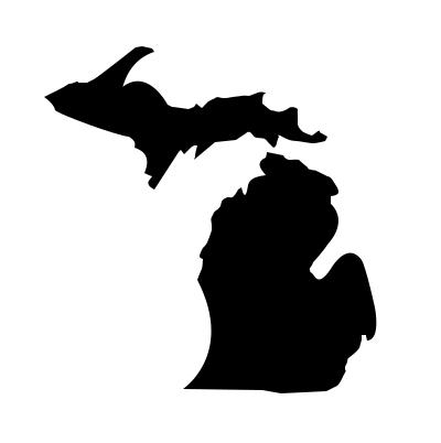A black silhouette of the state of michigan on a white background.