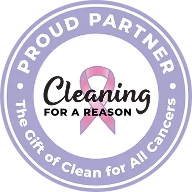 A proud partner cleaning for a reason logo with a pink ribbon
