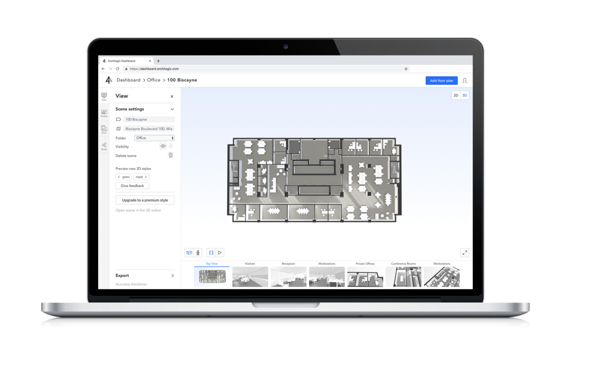 3D floor plan shown on a laptop