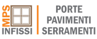 Logo per MPS Infissi con icona di finestra e testo “Porte Terreni Serramenti” su sfondo bianco