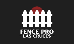 A logo for fence pro lake charles with a wooden fence