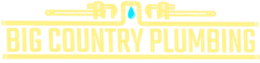 Big Country Plumbing logo in yellow, with a turquoise water droplet icon.