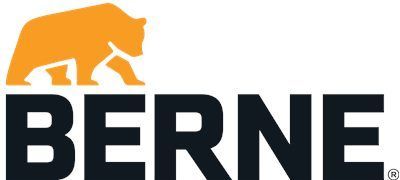 Logo of the brand Berne: an orange bear above the black text "BERNE".
