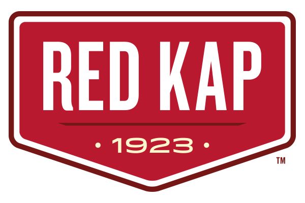 Red Kap logo: White text on a red shield, "RED KAP" with "1923" below.