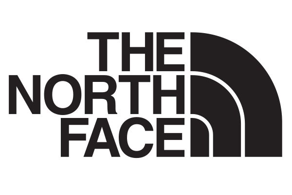 Black and white The North Face logo; text "THE NORTH FACE" over curved shape.