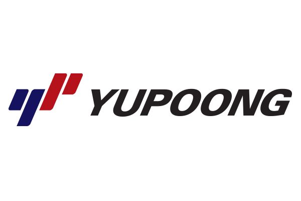 Logo for Yupoong; features stylized blue and red letterforms next to black text, "Yupoong."