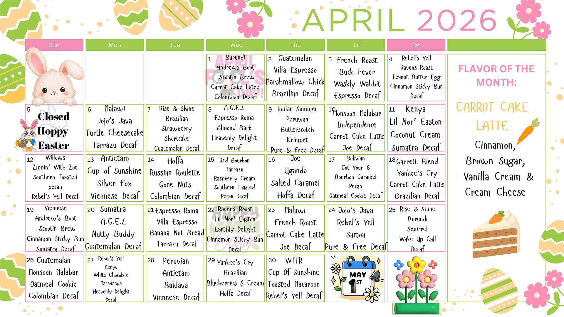Spring Religion Holiday Easter April 2026 Monthly Calendar