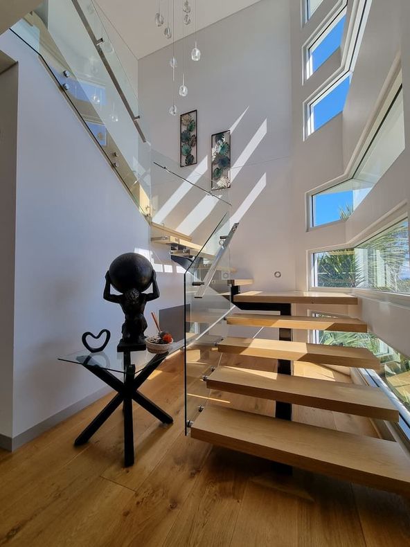 Wooden Stair With Tempered Glass Railing — South Coast Glass Shoalhaven NSW