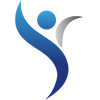 Un logo blu e grigio raffigurante una persona con un cerchio al centro.