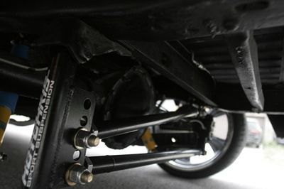 A close up of a suspension system on a car